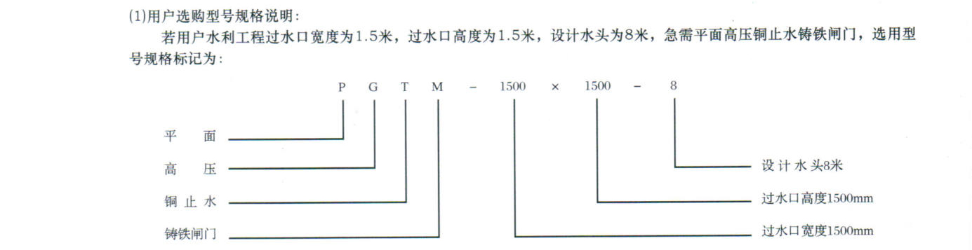 高压铸铁镶铜闸门型号说明