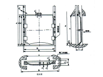 PGTM系列平面高压铜止水铸铁弧型闸门安装布置结构图
