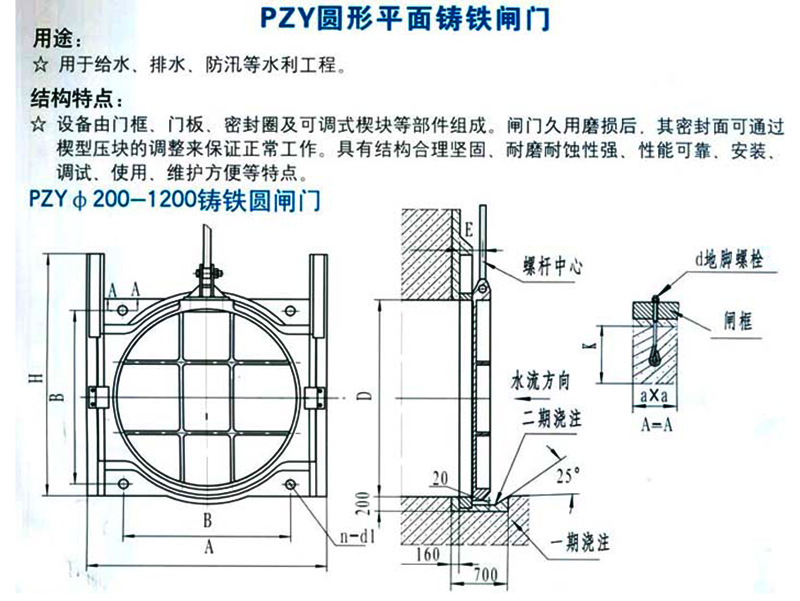 PZY平面铸铁圆闸门外形安装图