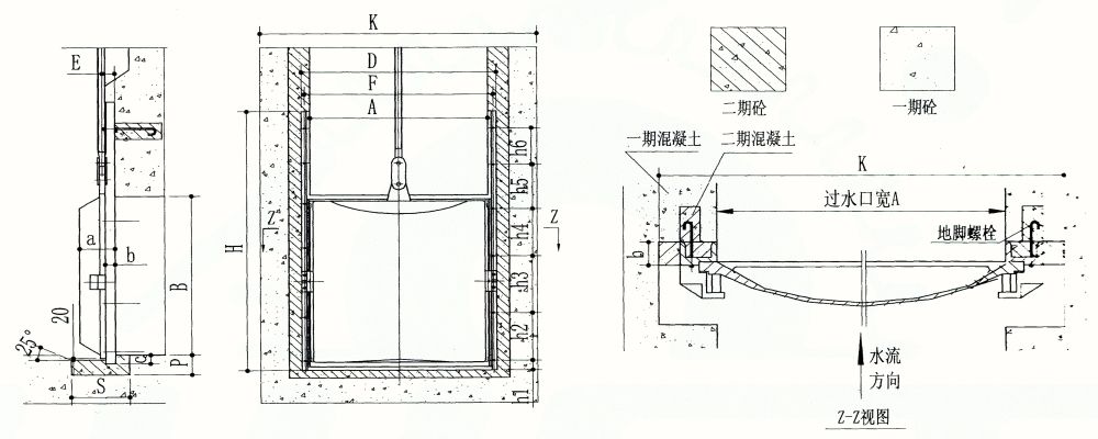 整体平面铸铁闸门安装布置图