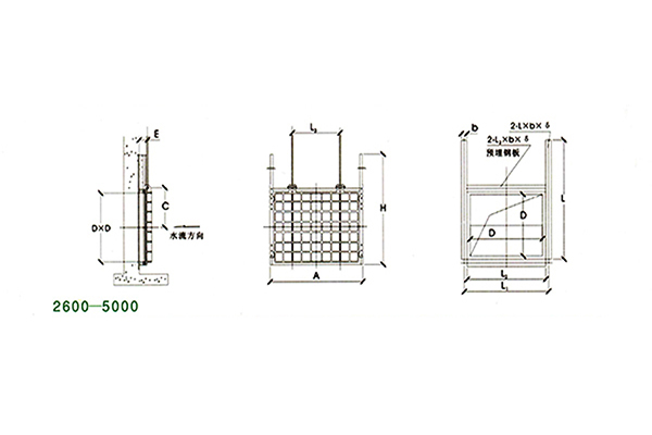 MXFS-2600到MXFS-5000明杆铸铁镶铜方闸门双止水安装结构图