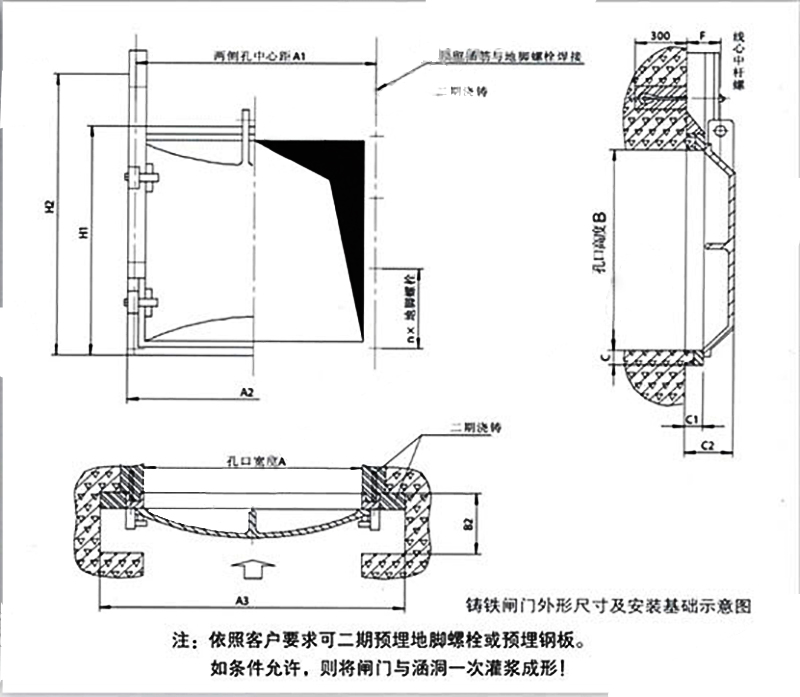 ZH铸铁弧形闸门安装结构图